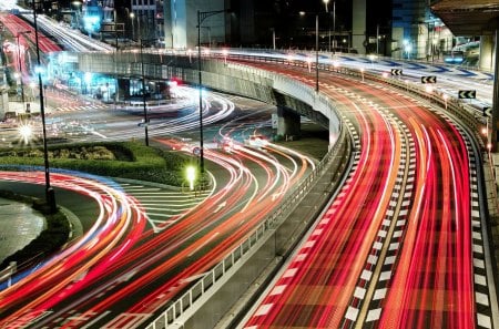 Japan City Bridge - japan, city, lights, bridge