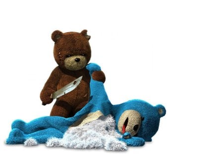 Bear Fight - white, bears, toys, background, stabbing, knives, teddy