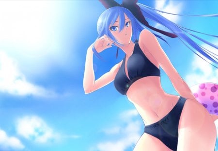 Swimsuit - anime, sky, swimsuit, clouds