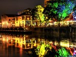 colorful city by a river hdr