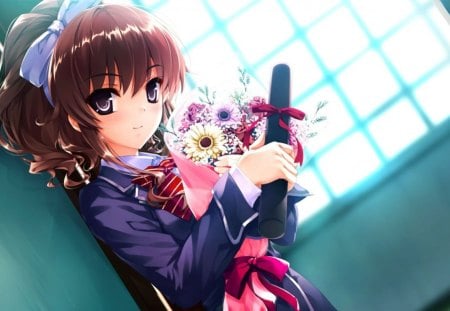 Nagisa Hanamiya - ushinawareta mirai wo motomete, nagisa hanamiya, flowers, anime, anime girl