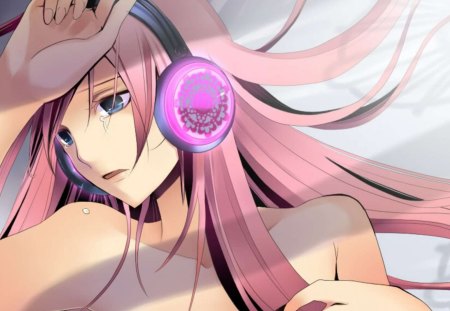 Megurine Luka - luka, sexy, hot, eyes, hair, music, pink, vocaloid, blue, headphones, anime, megurine