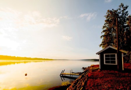 LAKE HOUSE - house, trees, nature, autumn, lake