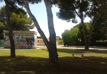 Sunny Coverage - public area, trees, spain, sun