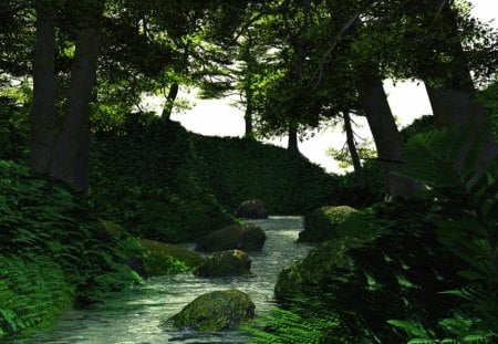 river - green, forest, trees, river