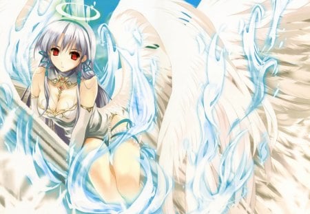 Misaki Kurehito - red eyed, angel, guardian, anime, misaki kurehito, white wings, heaven