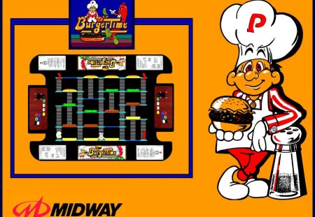 80's mania: Burger time - entertaument, vintage, family, midway, classic, arcade, burger time