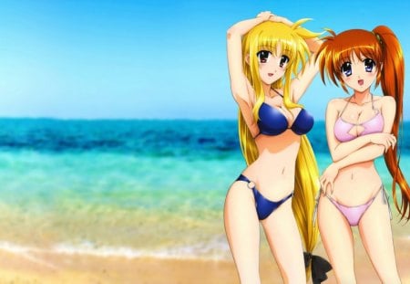 Bikini Fate and Nanoha - nanoha, anime, summer, bikini, anime girls, fate