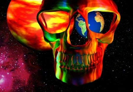 3d_skull - orano, oqua, green, planet, pink, skull