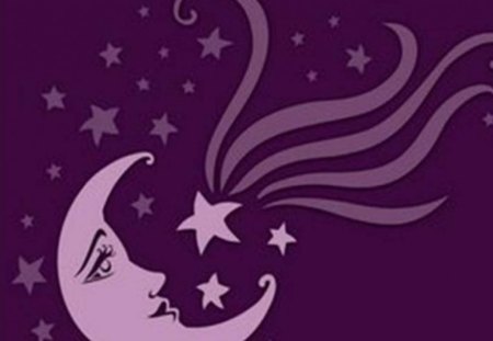 Purple Moon - face, moon, sky, stars