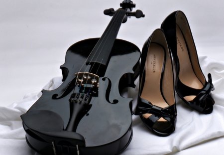 *** Black Violin and Shoes *** - women, violin, black, shoes