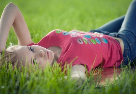 Lying on a field of grass - sunlight, female, of, on, girl, lying, grass, a, nature, green, model, field, sexy