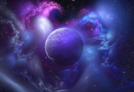 ADRIFT IN SPACE - stars, planets, purple magic, galaxies, space, cg, moons, cloud, 3d