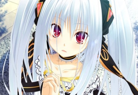 Nanakase Kotoko - anime girl, female, hot, dress, alone, blush, cool, sweet, pray, white hair, red eyes, nanakase kotoko, cute, sexy