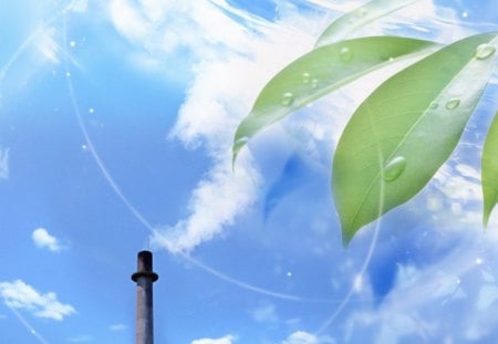 Blue sky and chimney, green leaves and fresh air - nature, blue, green, air, sky, leaves