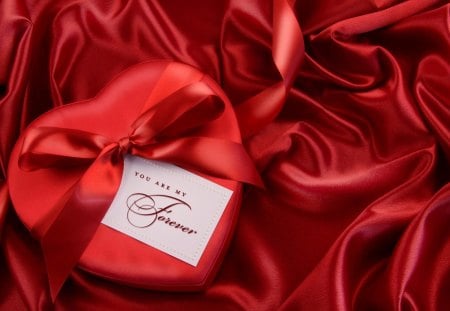 You are my FOREVERâ™¥ - love, gift, silk, heart, fashion, present, entertainment, art, abstract, forever, bow, box, satin, red, ribbon