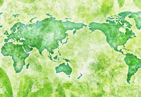 World map and leaves - abstract, maps, green, graffiti, leaves, world