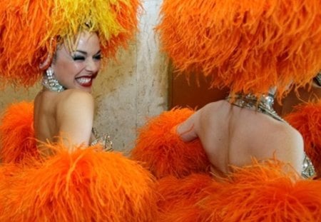 orange crazy - carnival, dancing, smiling, beautiful