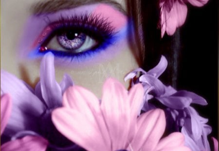 purple eye - purple, beauty, flowers, makeup, eye