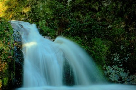 lovely natural waterfall - hill, trees, waterall, cascade