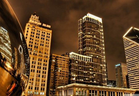 city at night hdr - skyscrapers, hdr, city, reflection