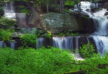 gorgeous sawkill falls in new york - waterfalls, trees, cascade, cliffs, rocks