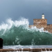 waves crashing on shore