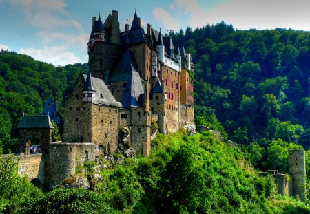 Burg Eltz - hill, mountain, trees, fortress, home, pretty, castle, beautiful, eltz, house, burg, germany