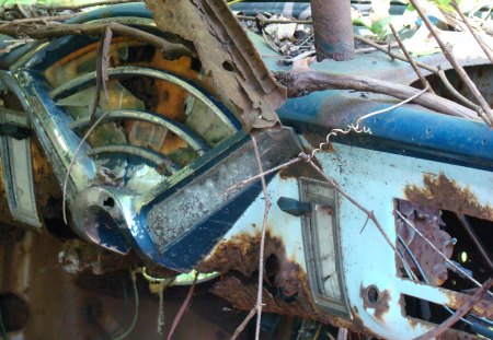 The forgotten - abstract, old, blue, rusty car