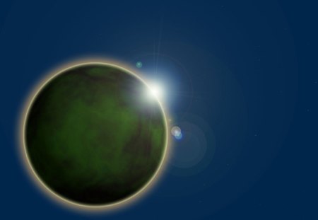 Green - glow, green, blue sky, planet