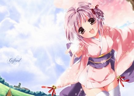 Anime Girl - girl, pink, anime, kimono, cute