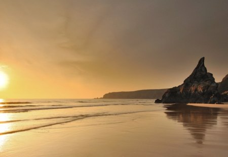 Sunset - nature, ocean, sunset, waves