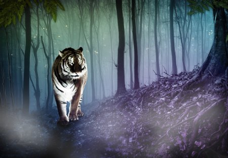 Cgi Tiger - cgi, forest, 3d, animal, tiger