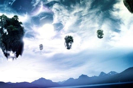 Sky Islands - cgi, sky, green, land, fantasy, avatar