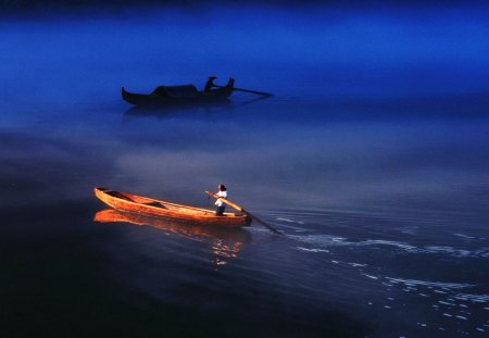 RIO AZUL & PESCADORES - agua, pesca, barco, natureza, rio