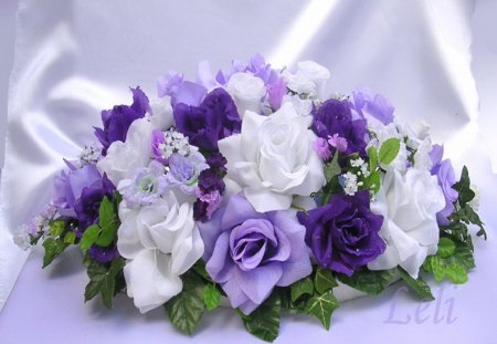 Lavender roses & ivy for Jean - white, purple, roses, bouquet, lavender, ivy, mauve, green