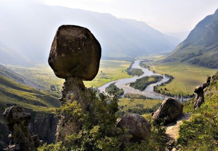 Balancing Rock - balance, mountains, rock, valley