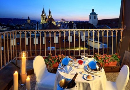 Table for Two - view, terrace, architecture, table, house