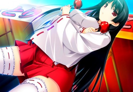 Ichinose Yua - anime, apples, shinigami no testament, girl, cute, sweet, red eyes, ichinose yua