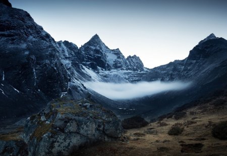 Beautiful Mountains - nature, fog, beautiful, snow, mountains, sky