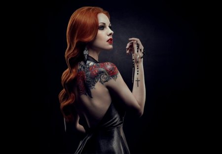 Gothic Tattoo Girl - tattoo, girl, hair, red, gothic