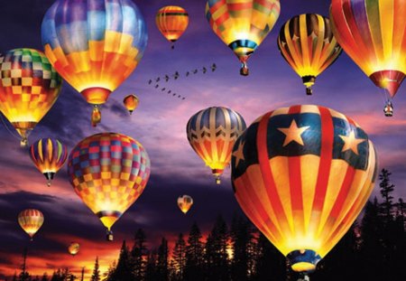 HOT AIR BALLOONS - balloons, dusk, hot, air