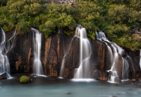 Falls to Lake - water, forest, trees, rocks