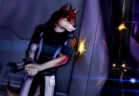 Sanguine Shepherd - furry, robots, soldier, video games, mass effect, battle, gun