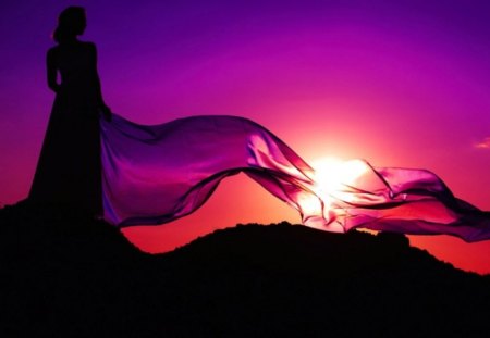 WAVES OF FIRE - people, sunsets, girls, black, fantasy, purple, silouettes, cerise, woman, fuschia, ladies