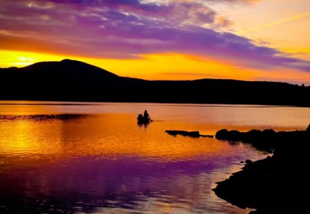 end of day on lake whitingham vermont - clouds, boat, dog, lake, dusk