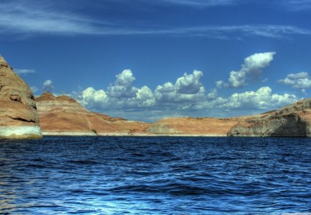 wonderful sea coast - sandstone, sea, clouds, coast