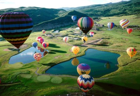 Balloons In Flight - water, colors, flight, balloons