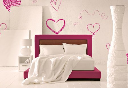 ♥Bedroom for girls♥ - romance, love, light, bedroom, pink, interior, girls, bed, white, bright, hearts