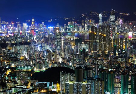 Hong Kong - skyline, china, colors, city, city lights, night, light, buildings, hong kong, skyscrapers, asia